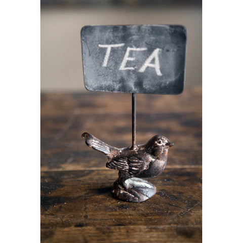 CAST IRON BIRD WITH ATTACHED CHALK SIGN