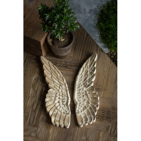 S/2 HAND CARVED WOODEN WALL MOUNT WINGS
